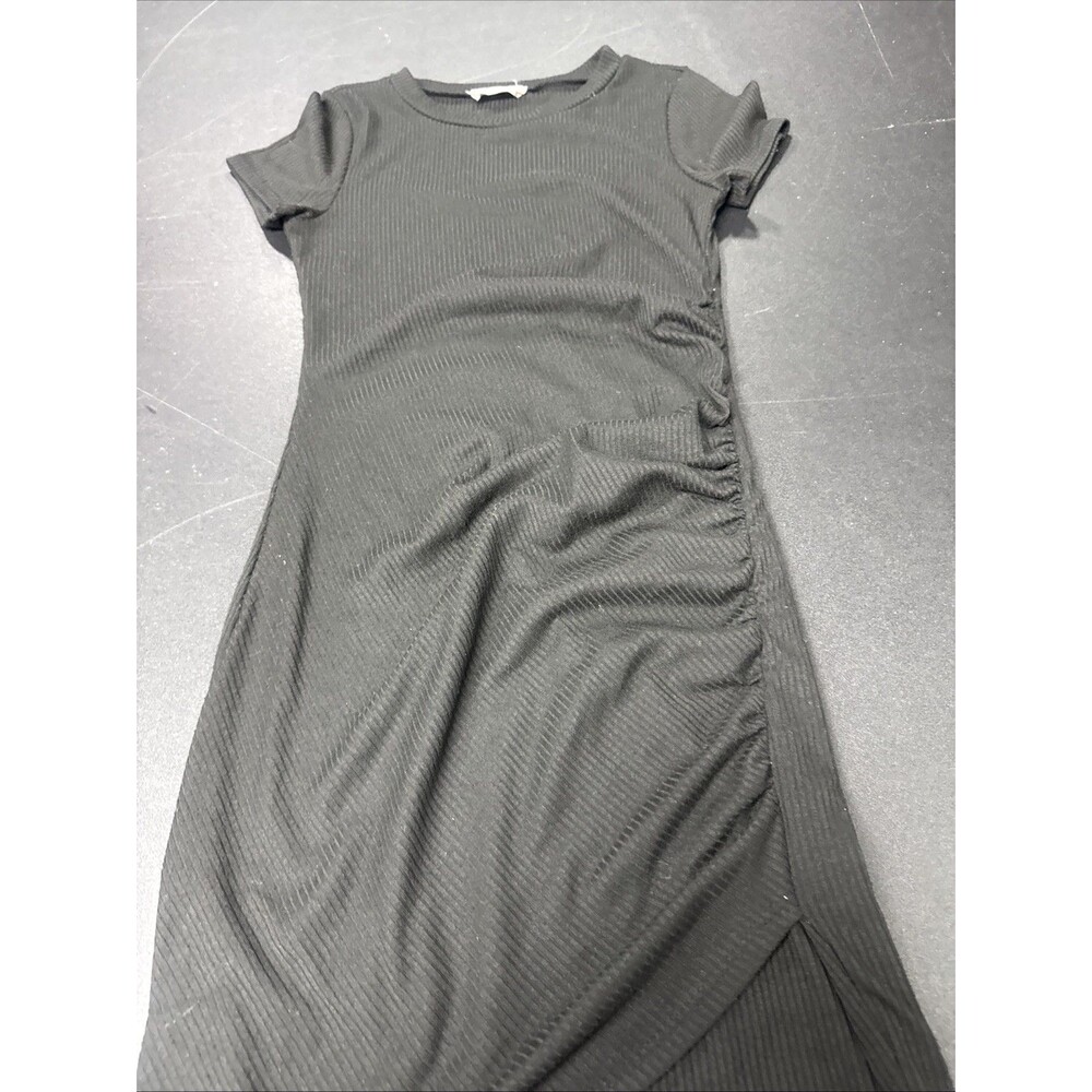 Women’s Altered State XS Black Rib-Knit Bodycon Midi Dress Split Hem - Picture 3 of 5